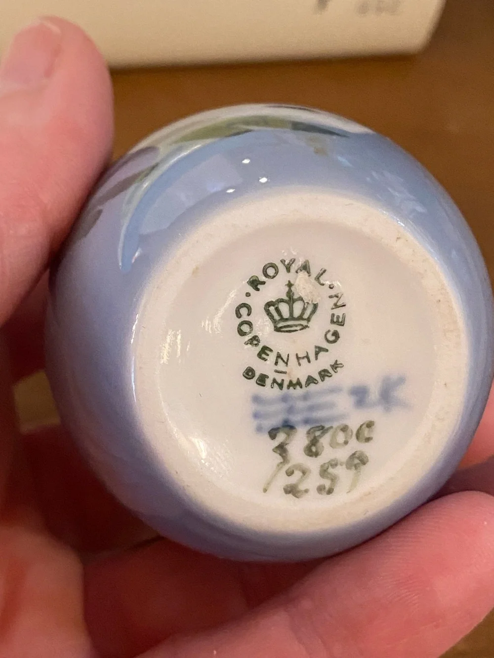 VTG Royal Copenhagen Denmark Miniature Bud Base Blue Flowers 2.5”